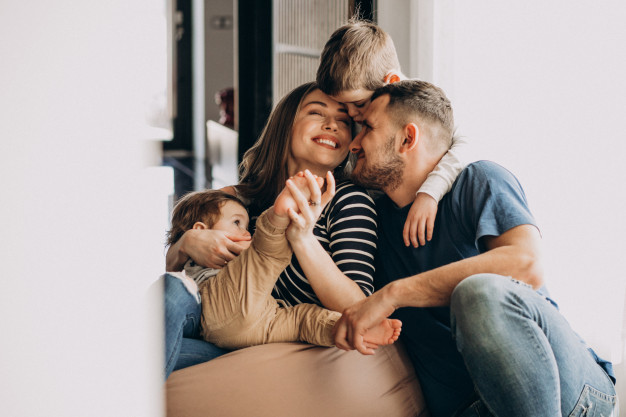 A happy family in their new home